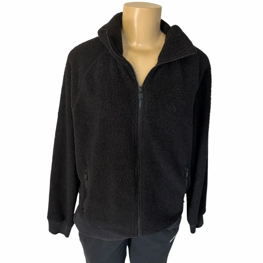 Athleta Tugga Sherpa full zip Teddy black Jacket zip pockets small